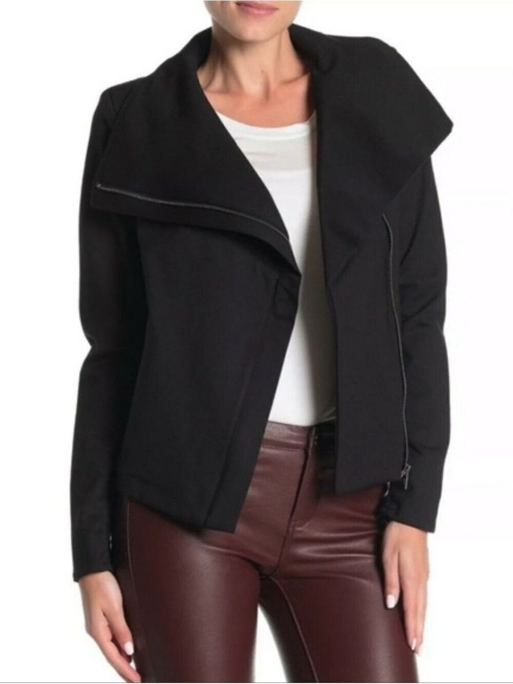BLANKNYC Black Shawl Collar Ponte Moto Jacket Sz: S Zip Up 43QB5307MK Scubaknit
